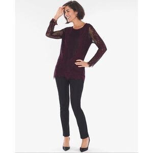 Chico's Womens Lace Top Sz 2 Large Sheer Overlay Whimsygoth Merlot Romantic Goth